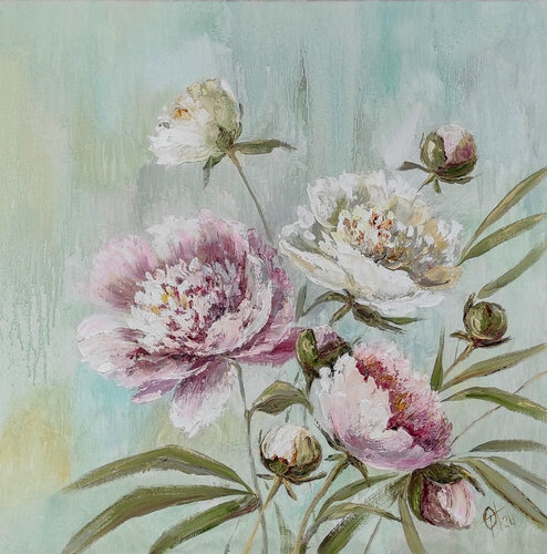 Peonies. Original oil flowers painting on canvas. Floral wall art by Olga Ponomarenko, 油畫 for Sale on Singulart