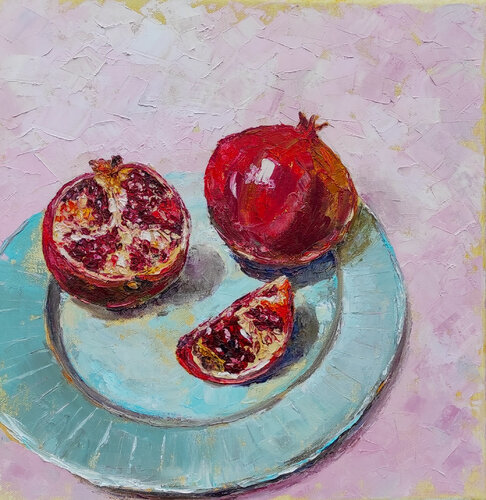 Pomegranate. Original oil impasto painting on canvas. von Olga Ponomarenko, Malerei kaufen auf Singulart