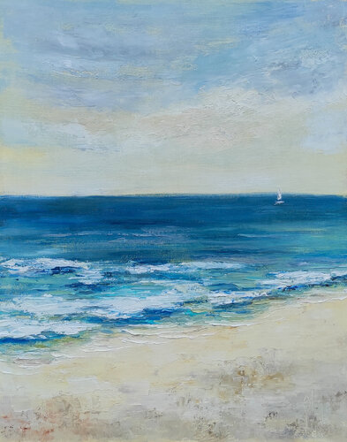 The white sail. Original oil seascape on canvas von Olga Ponomarenko, Malerei kaufen auf Singulart