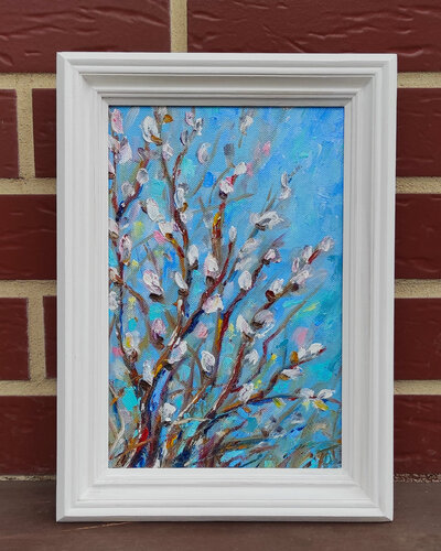 Spring willow. original oil painting on canvas+frame. van Olga Ponomarenko, Schilderij te koop op Singulart