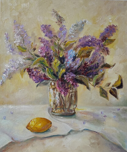 Lilac bush. Original oil painting on canvas van Olga Ponomarenko, Schilderij te koop op Singulart