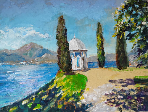 Moorish pavilion, Villa Melzi. Bellagio. Lake Como. Oil landscape van Olga Ponomarenko, Schilderij te koop op Singulart