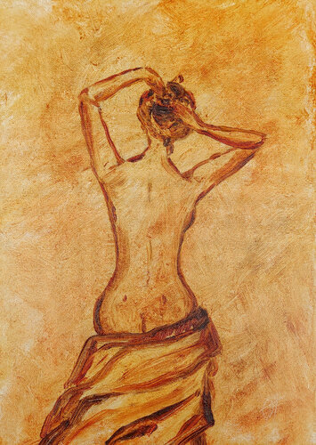 After the bathroom. Original oil painting on canvas van Olga Ponomarenko, Schilderij te koop op Singulart