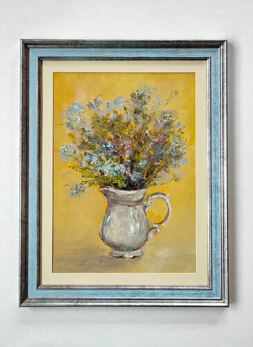 Forget-me-nots original oil painting still life flowers von Olga Ponomarenko, Malerei kaufen auf Singulart