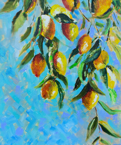Lemons. Original oil painting on canvas von Olga Ponomarenko, Malerei kaufen auf Singulart