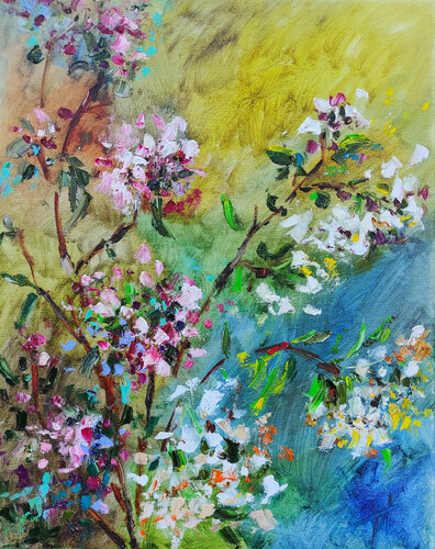 Blooming original oil painting. Flowers. Spring. Impasto textured painting di Olga Ponomarenko, Pittura in vendita su Singulart
