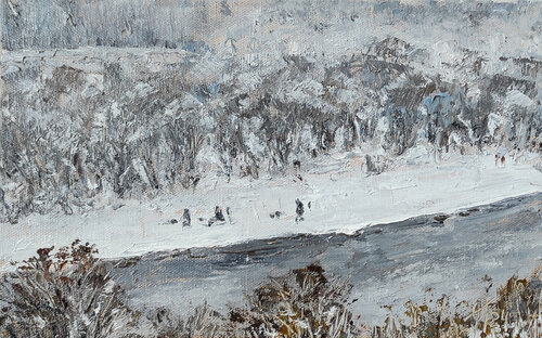 Fisherman's. Oka river. Kaluga. Original oil winter landscape di Olga Ponomarenko, Pittura in vendita su Singulart