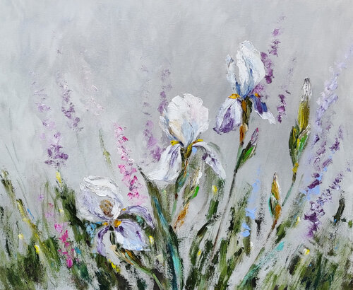 Irises. Impasto oil painting von Olga Ponomarenko, Malerei kaufen auf Singulart