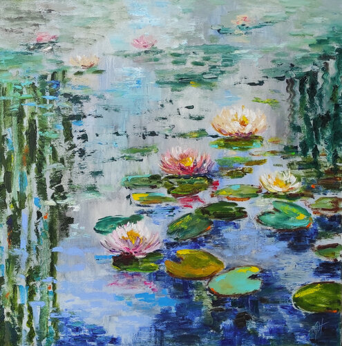Waterlilies original oil painting on canvas von Olga Ponomarenko, Malerei kaufen auf Singulart