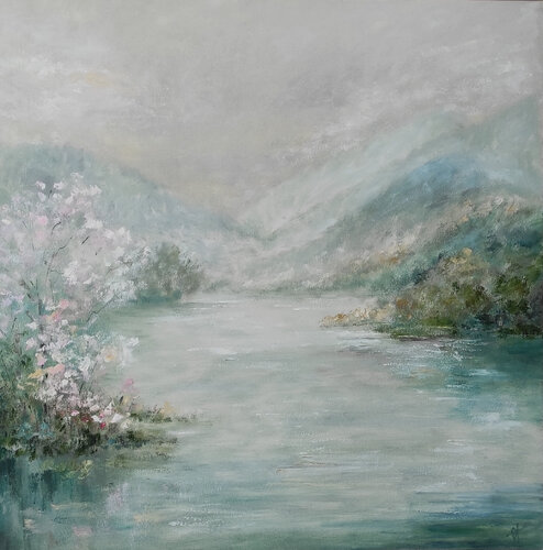 Spring in the mountains original oil painting van Olga Ponomarenko, Schilderij te koop op Singulart