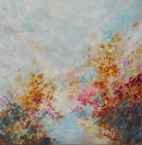 Autumn forest abstract oil landscape van Olga Ponomarenko, Schilderij te koop op Singulart