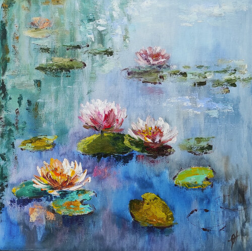 Waterlilies original oil painting on canvas von Olga Ponomarenko, Malerei kaufen auf Singulart