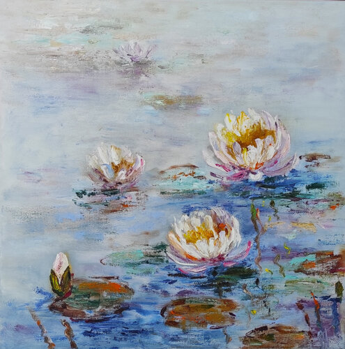 Waterlilies original oil painting van Olga Ponomarenko, Schilderij te koop op Singulart