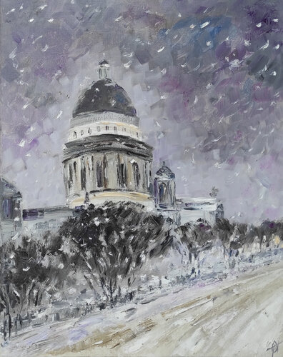 It's snowing. St. Isaac's Cathedral. Saint Petersburg van Olga Ponomarenko, Schilderij te koop op Singulart