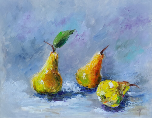 Three pears. Impasto original oil painting von Olga Ponomarenko, Malerei kaufen auf Singulart