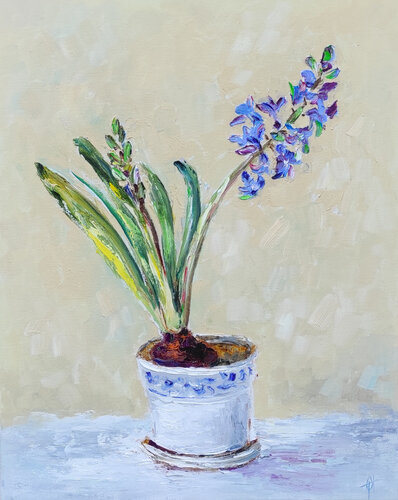 Hyacinth original oil impasto painting de Olga Ponomarenko, Pintura a la venta en Singulart