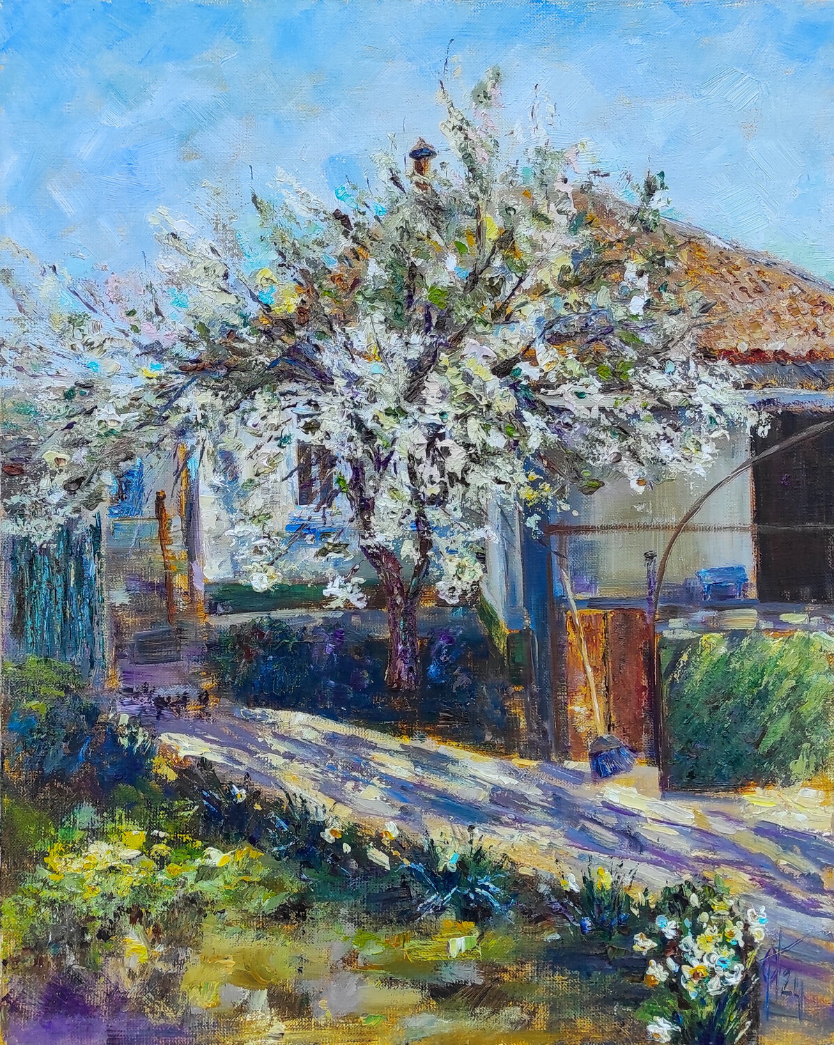 Spring blooming tree. Original art on canvas landscape Olga Ponomarenko