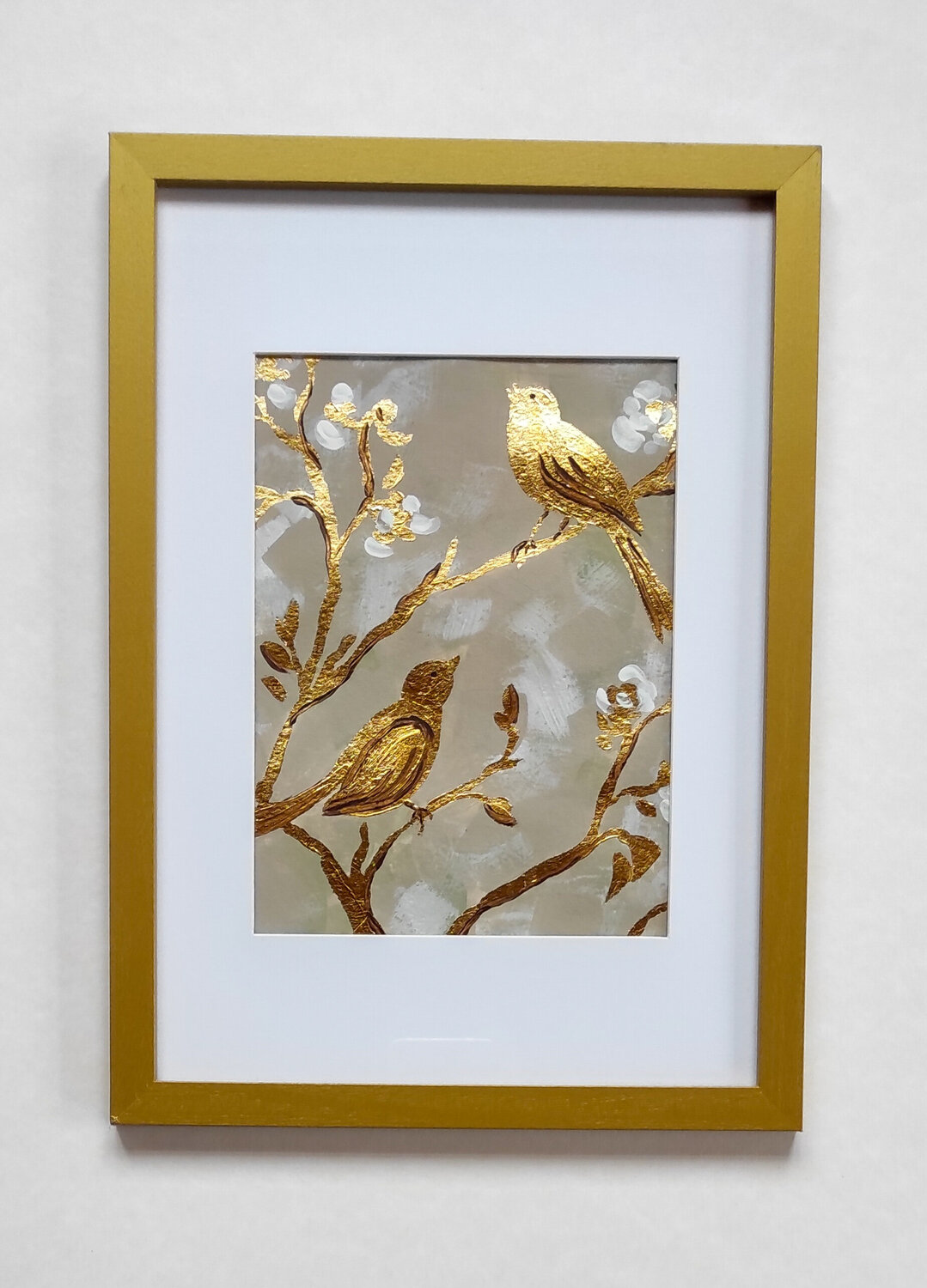 "Golden birds on a branch" original painting Olga Ponomarenko Originalgemälde zu verkaufen