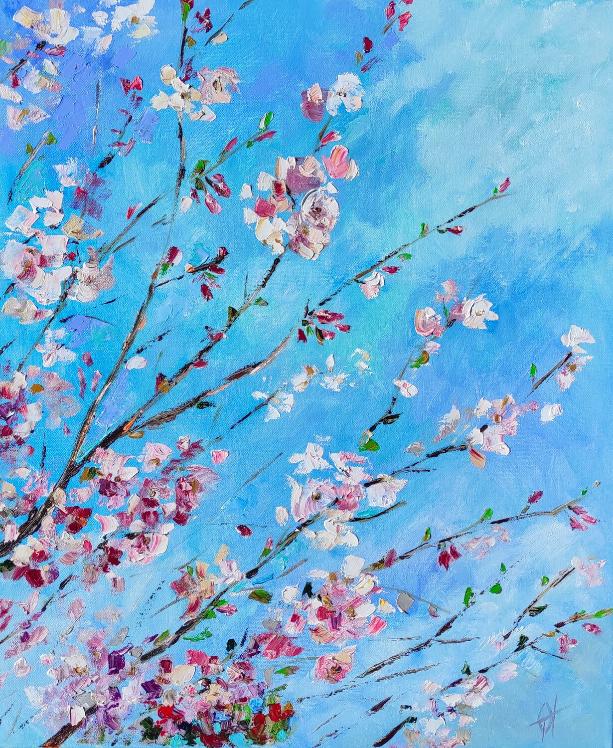 Spring blooming tree. Original oil artwork on canvas Olga Ponomarenko