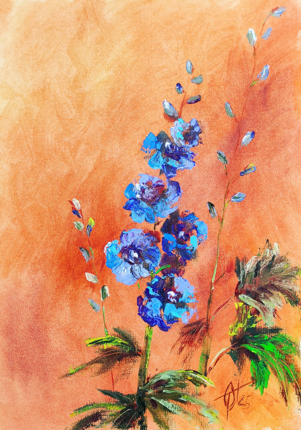 Delphinium. Original oil artwork Olga Ponomarenko