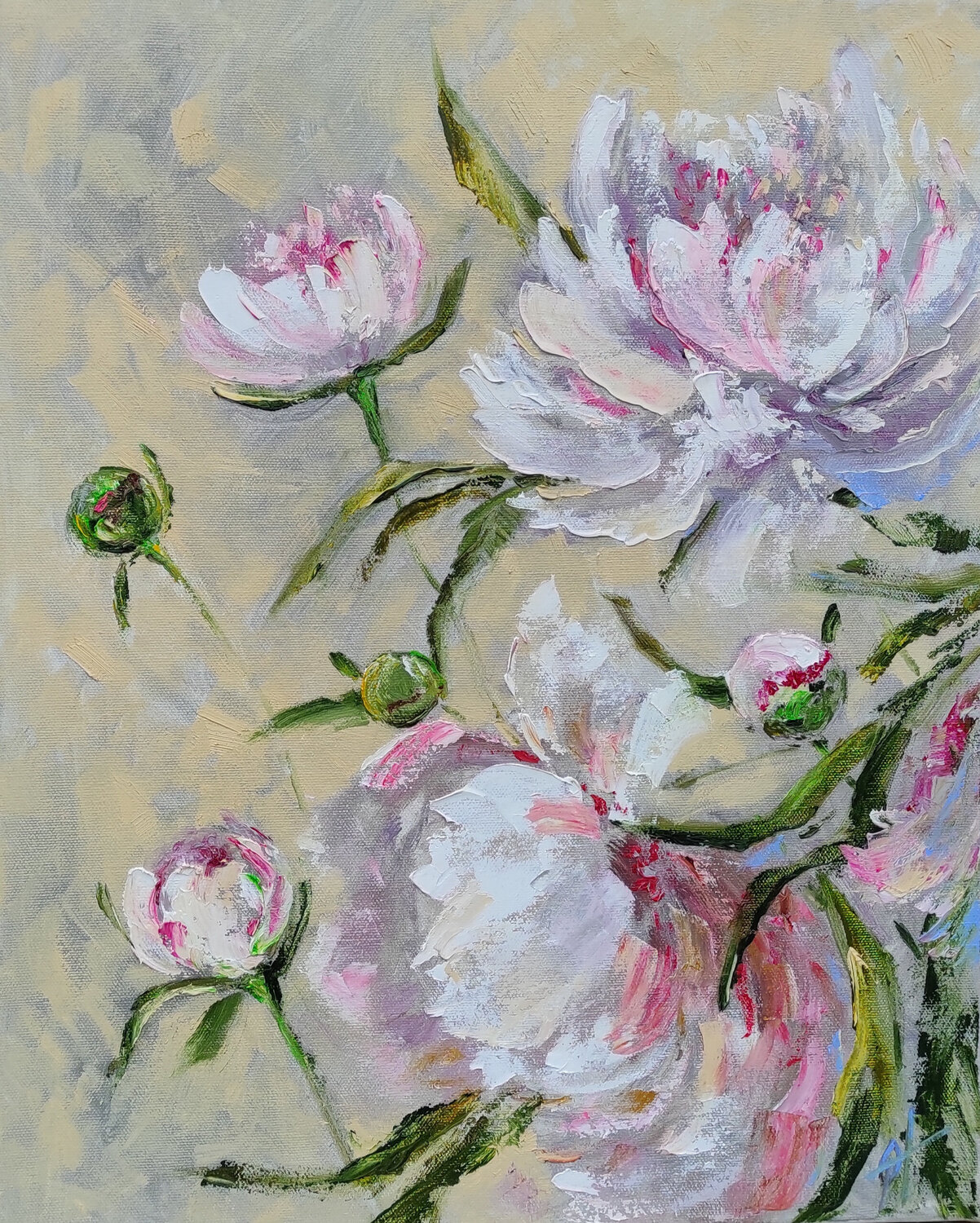 Tender Peonies original oil artwork on canvas Olga Ponomarenko Originalgemälde zu verkaufen