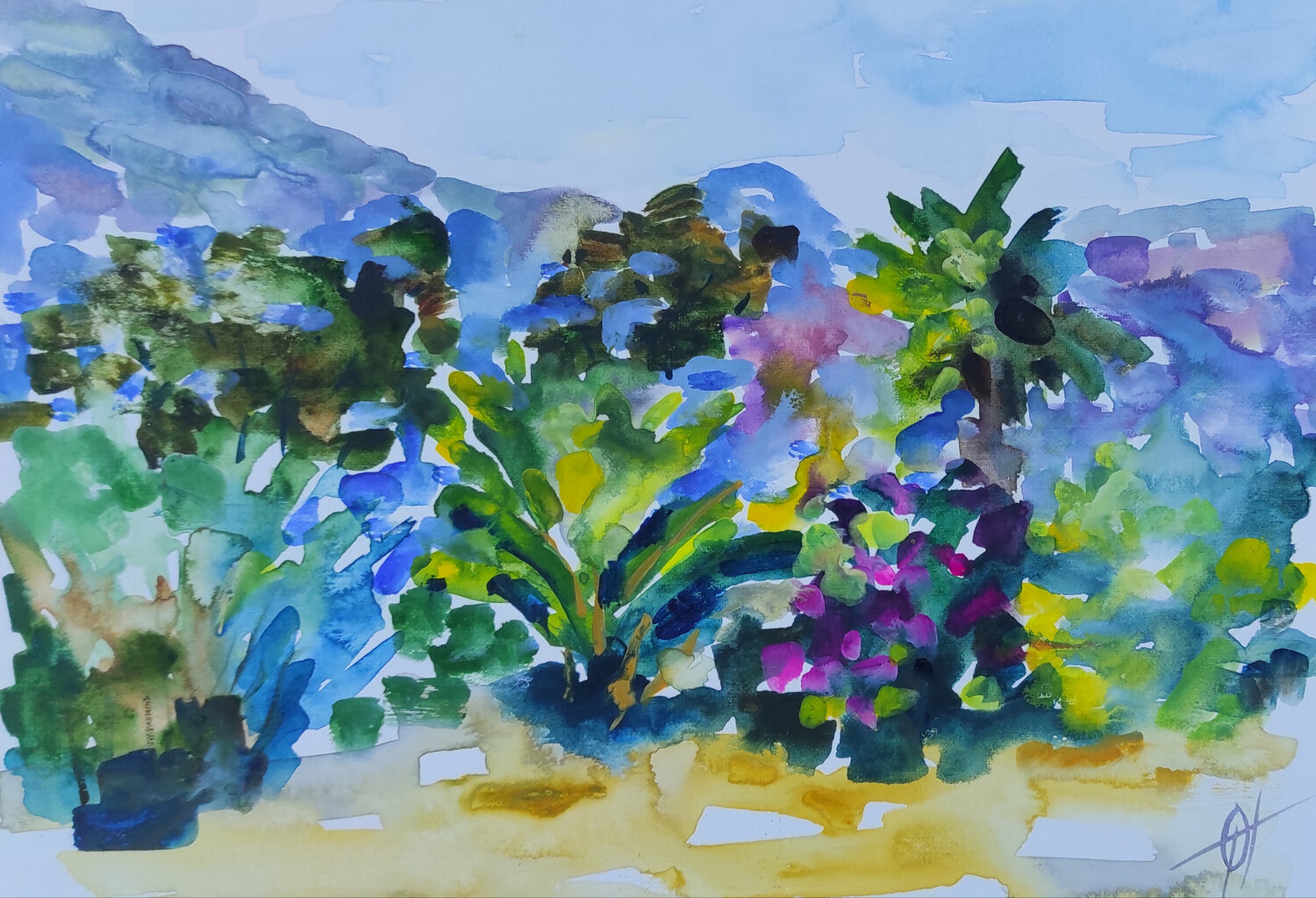 Mountains and bright sunny trees Olga Ponomarenko