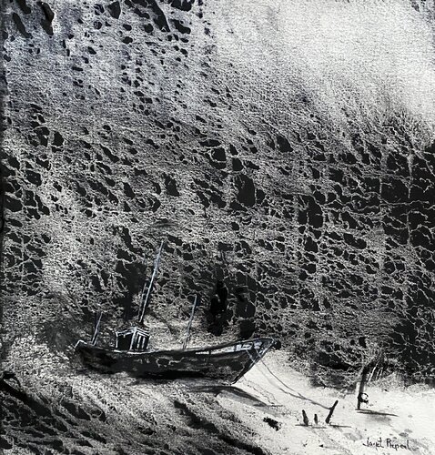 The flow of water and color crackling von Janet Olaussen Repaal, Werk auf Papier kaufen auf Singulart