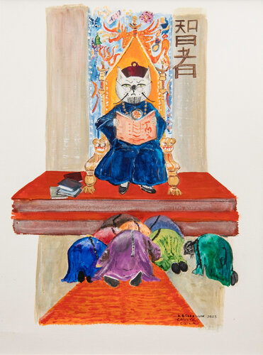 "The Royal Feline: A Tale of Reverence and Wonder" by Kasia Turajczyk, Painting for Sale on Singulart