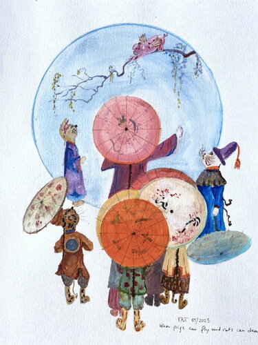 When Pig Can Fly and Cats Can Dream de Kasia Turajczyk, Pintura a la venta en Singulart