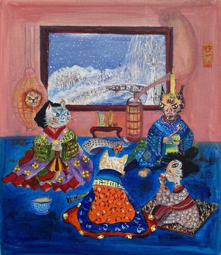 Those Excentric Samurais meet again to discuss the beauty and sadness. von Kasia Turajczyk, Malerei kaufen auf Singulart