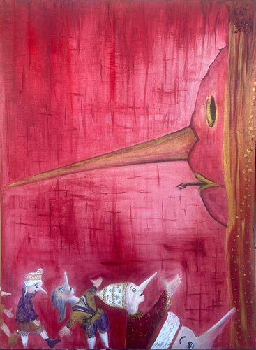 The Court of the Golden Calf: An Idiot-Savant Grotesque van Kasia Turajczyk, Schilderij te koop op Singulart