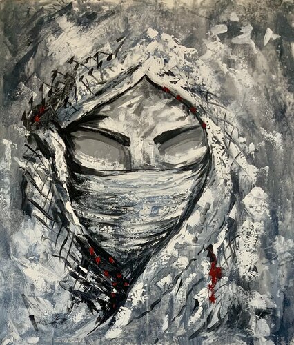 eyes behind the mask .. black and white van Ayyad Ayyad, Schilderij te koop op Singulart