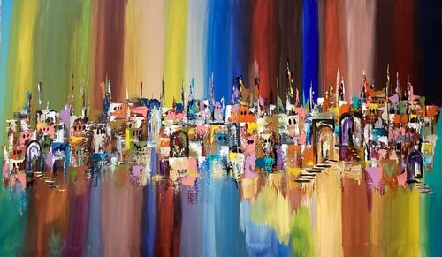 Vibrant city skyline van Ayyad Ayyad, Schilderij te koop op Singulart