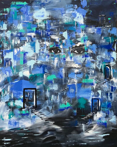 The blue mystery doors van Ayyad Ayyad, Schilderij te koop op Singulart
