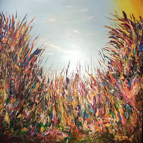 Happiness the dance of grass in the sunlight van Ayyad Ayyad, Schilderij te koop op Singulart