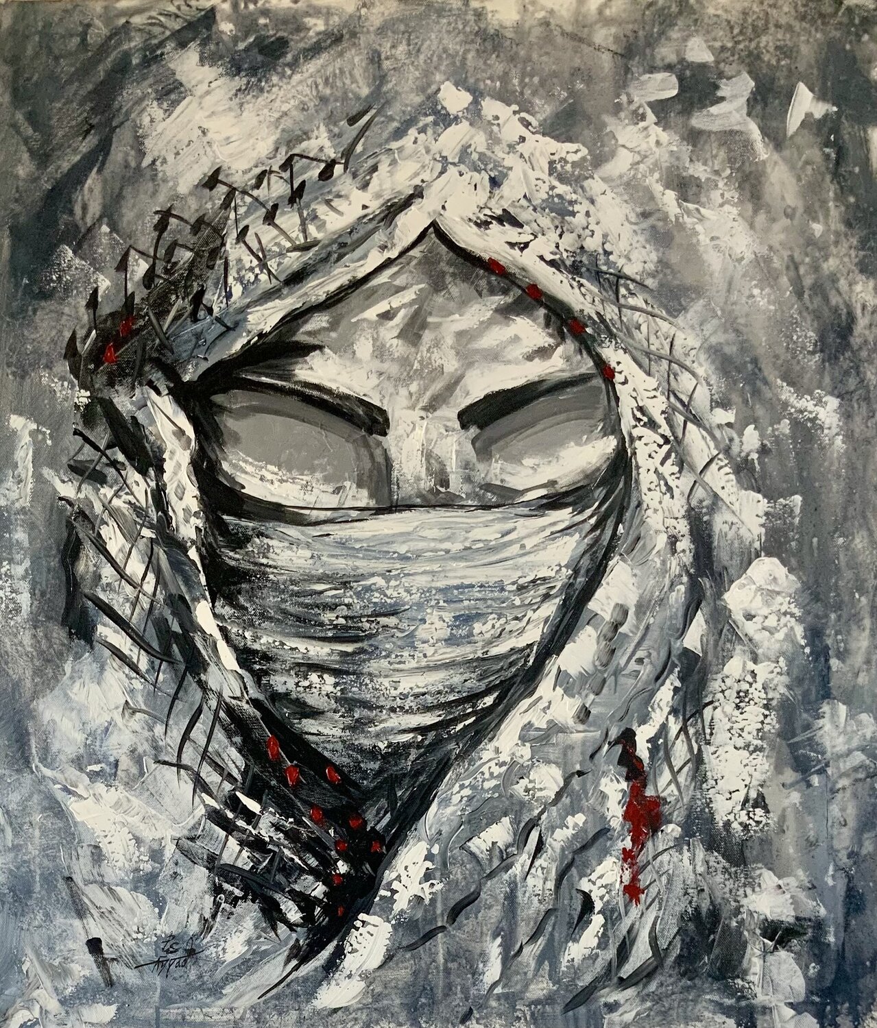 eyes behind the mask .. black and white Ayyad Ayyad