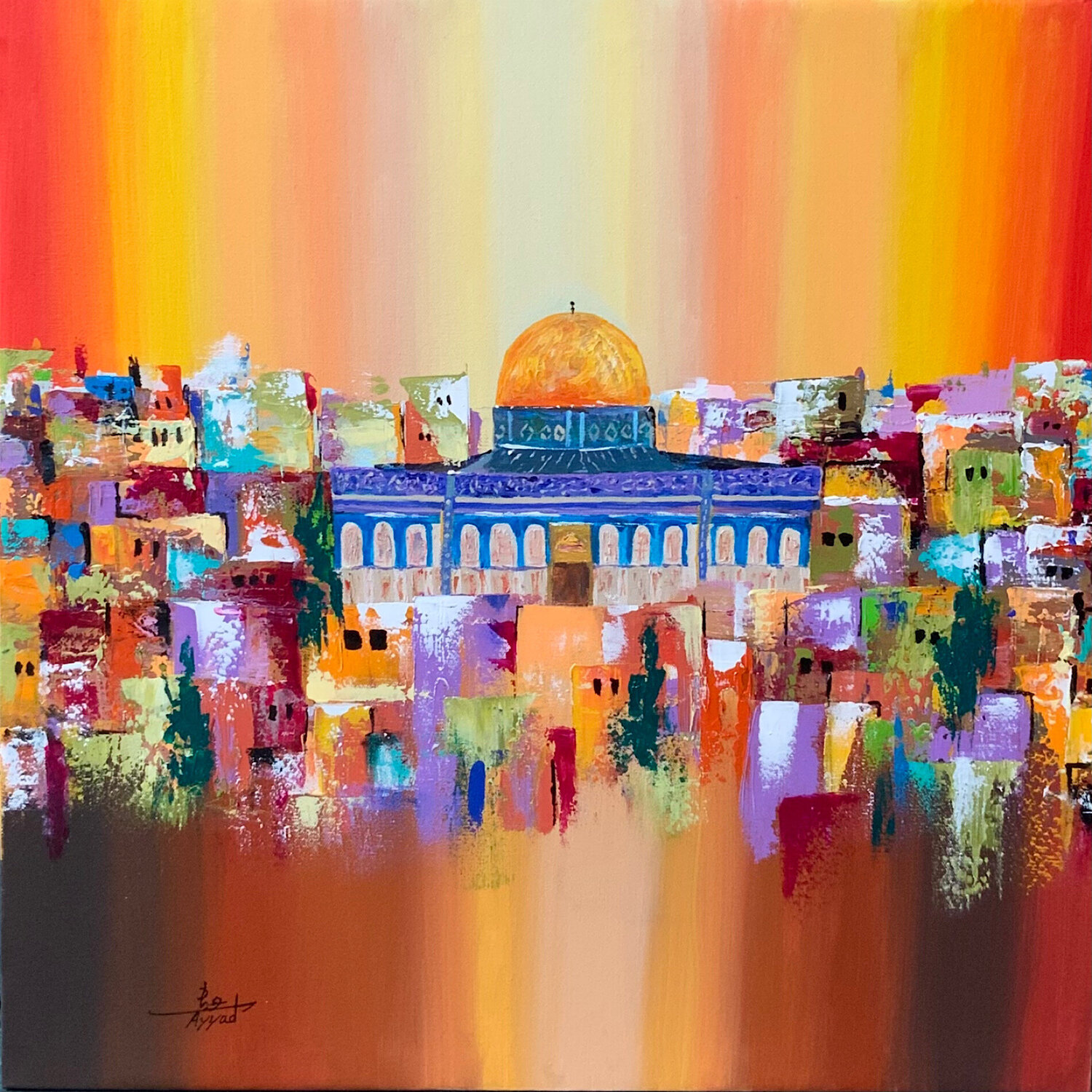 Jerusalem Embrace of Warmth and Peace Ayyad Ayyad Originalgemälde zu verkaufen
