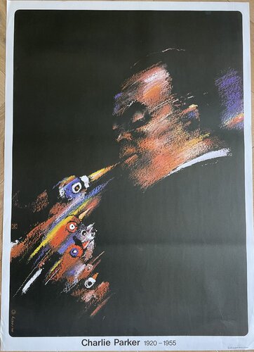 W. Swiezy, Charlie Parker, orginal poster printed in 1985. von Waldemar Swierzy, Druck kaufen auf Singulart