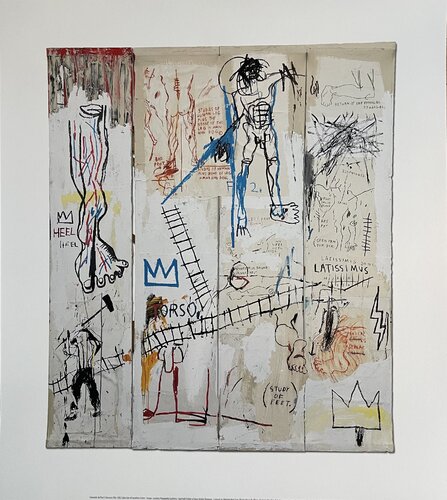 Jean Michel Basquiat (1960-1988), Leonardo da Vinci’s Greates Hits, 1982, Copyright Estate of Jean Michel Basquiat, Licensed by Artestar New York, Printed in UK von Jean-Michel Basquiat, Druck kaufen auf Singulart