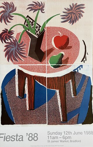 David Hockney, 'Flowers, Apple & Pear on a Table, July 1986,' copyright David Hockney 1986, Printed in England von David Hockney, Druck kaufen auf Singulart