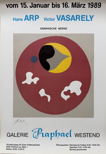 Hans Arp, exhibition poster from 1989 Galerie Raphael Westend "Hans ARP Victor VASARELY" von Victor Vasarely, Druck kaufen auf Singulart