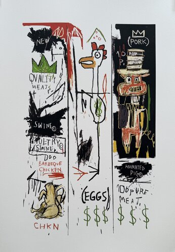 Jean Michel Basquiat (1960-1988), Quality Meats for the Public, 1982, Copyright Estate of Jean Michel Basquiat, Licensed by Artestar New York, Printed in the UK 5/43 OYQRT4 von Jean-Michel Basquiat, Druck kaufen auf Singulart
