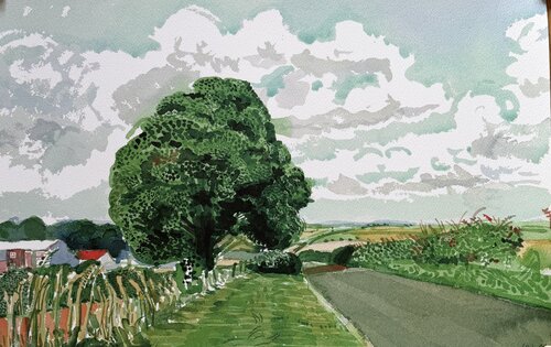 David Hockney, Road and Trees Near Wetwang, copyright David Hockney, Printed in UK de David Hockney, Impresión a la venta en Singulart