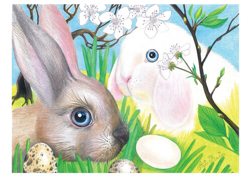 Spring Bunnies di OLEKSANDRA PETROVSKA, Disegno in vendita su Singulart