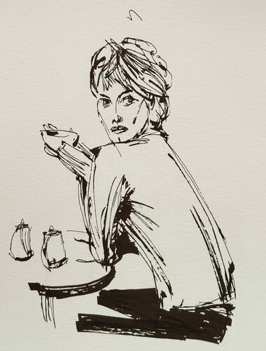 LADY AT CAFE di Jayme Mestieri, Disegno in vendita su Singulart