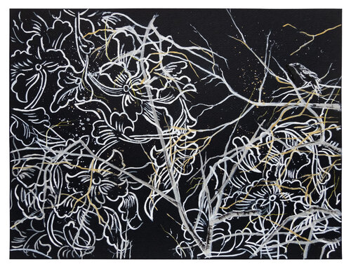 A Raven Among Blossoms by Evi Schartner, Painting for Sale on Singulart