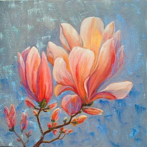 Magnolia Flowers van Olga Ben Zur, Schilderij te koop op Singulart