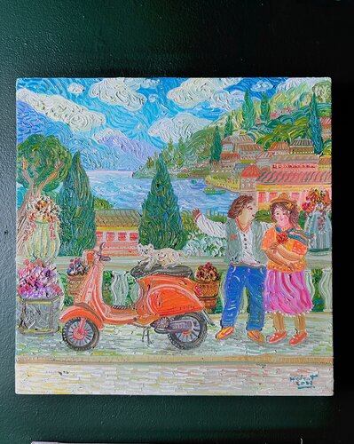 Date on a Vespa seeing the sights  by Valentino Febri, Painting for Sale on Singulart