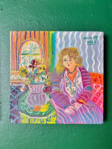 Woman with Flower vase van Valentino Febri, Schilderij te koop op Singulart