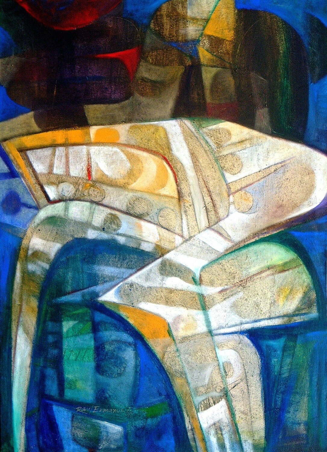 Formas en azul y amarillo II Raul Pozo Enmanuel Originalgemälde zu verkaufen